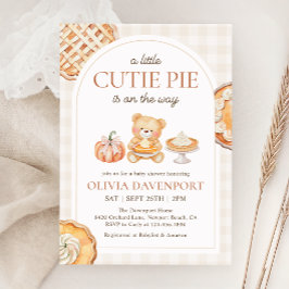 Invitación Cutie Pie Gingham Teddy Bear Fall Baby Shower