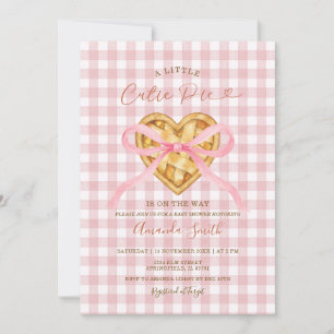 Invitación Cutie Pie Heart Pink Bow Gingham Fall Baby Shower