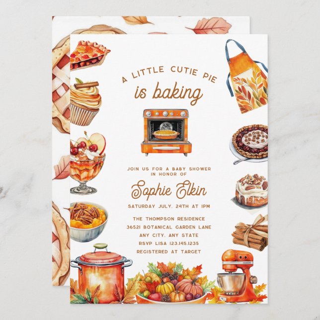 Invitación Cutie Pie | Otoño Baby Shower (Anverso / Reverso)