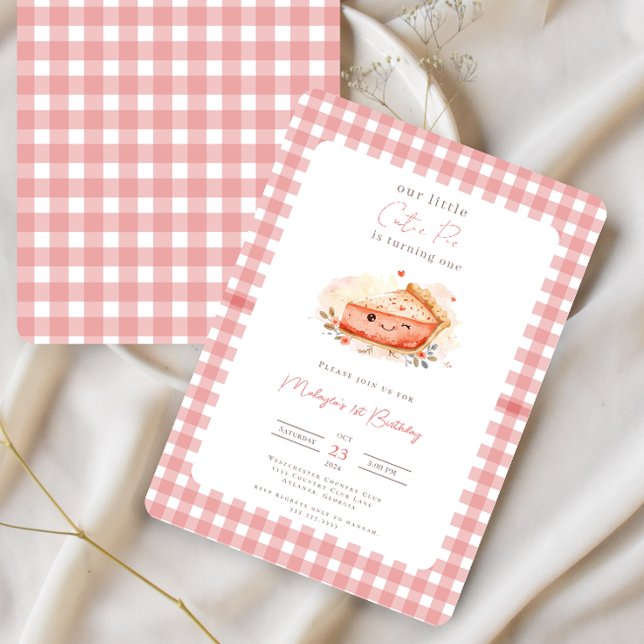 Invitación Cutie Pie Rustic Pink Gingham Invitat de primer cu (Subido por el creador)