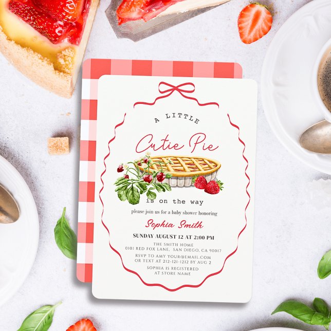 Invitación Cutie Pie Strawberries Red Bow Girl Baby Shower (Subido por el creador)