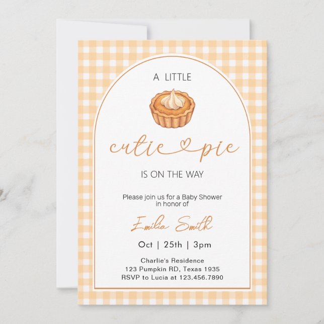 Invitación Cutie Pimpkin Fall Gingham Baby Shower (Anverso)