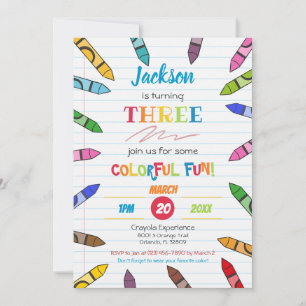 Invitación Cuties Crayon Art Paper Fiesta colorido Cumpleaños