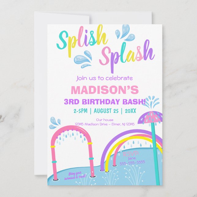 Invitación Cuties Splish Splash Pad Water Park Chica Cumpleañ (Anverso)