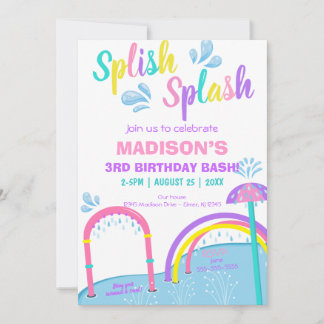 Invitación Cuties Splish Splash Pad Water Park Chica Cumpleañ