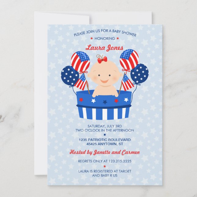 Invitación Cuto 4 de julio: Baby Shower de bebé patriota (Anverso)