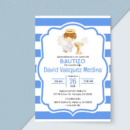 Invitación Cuto acuarela Angel Baptismo de niño en español