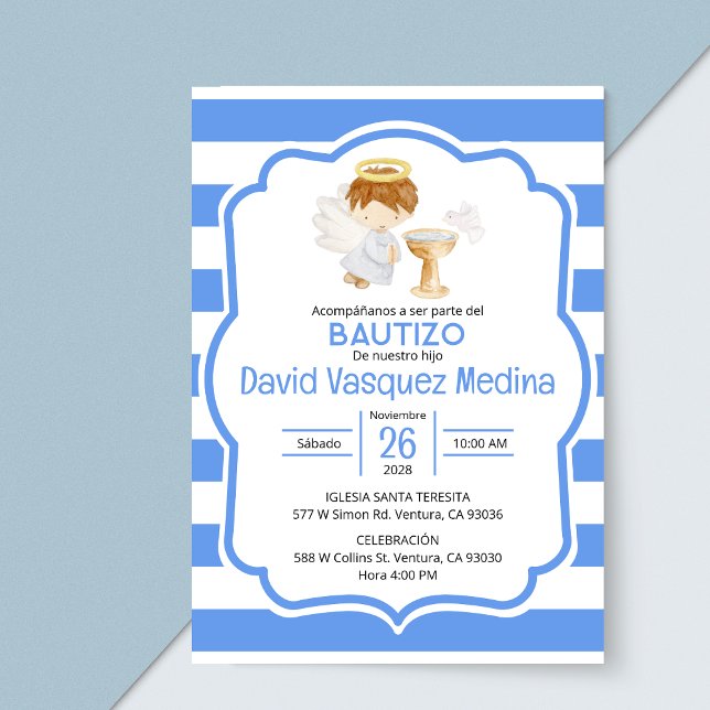 Invitación Cuto acuarela Angel Baptismo de niño en español (Subido por el creador)
