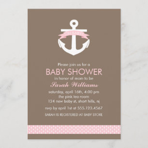 Invitación Cuto Anchor Rosa Tema Náutico Baby Shower