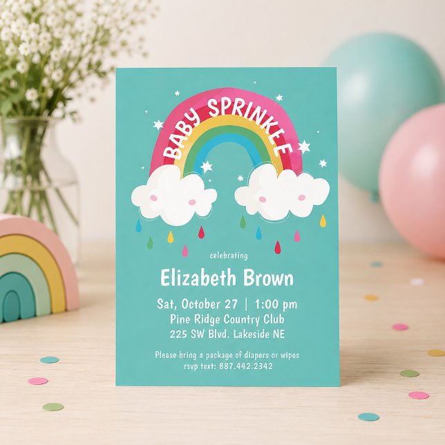 Invitación Cuto arcoiris Sprinkle Baby Shower (Baby Sprinkle Rainbow Invitation)