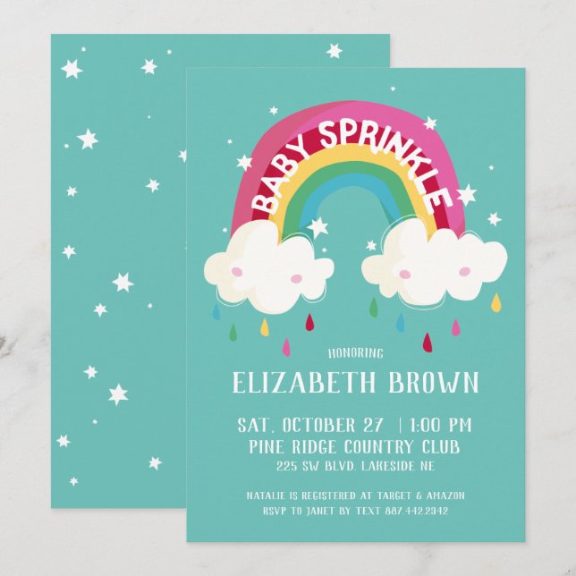 Invitación Cuto arcoiris Sprinkle Baby Shower (Anverso / Reverso)