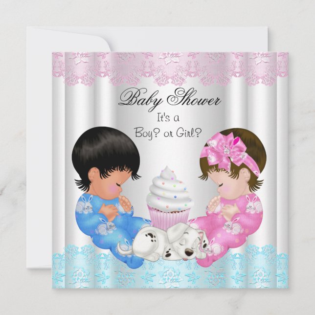 Invitación Cuto Baby Shower Género Revelar Parejas (Anverso)