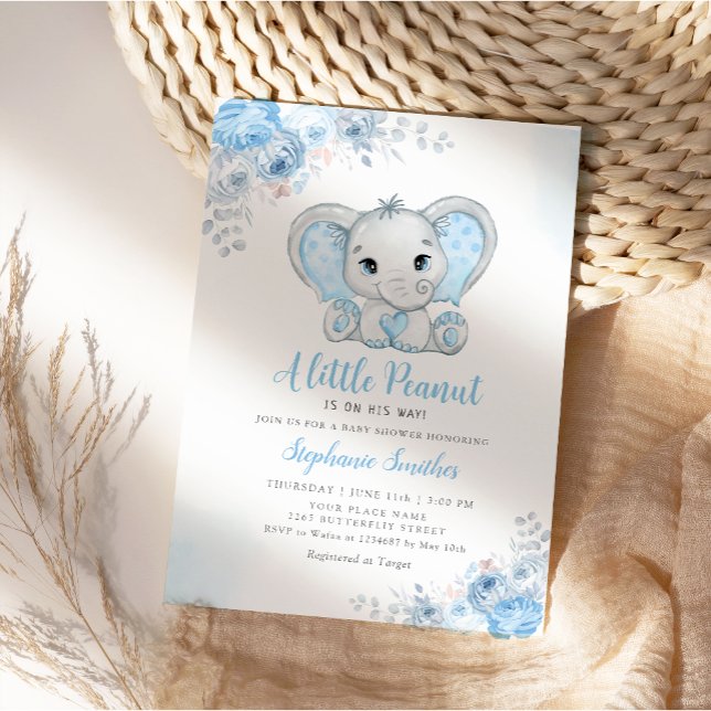 Invitación Cuto Blue Boho Watercolor Elephant Boy Baby Shower (Subido por el creador)