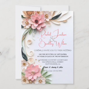 Invitación Cuto Boda Floral Marco Resumen Quillado de papel
