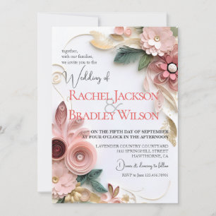 Invitación Cuto Boda Floral Papel de marco Quillado