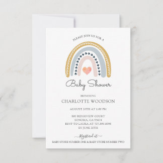 Invitación Cuto Boho acuarela Arcoiris Baby Shower