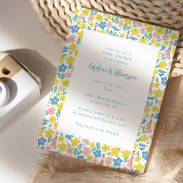 Invitación Cuto Boho amarillo azul Ditsy Floral Baby Shower