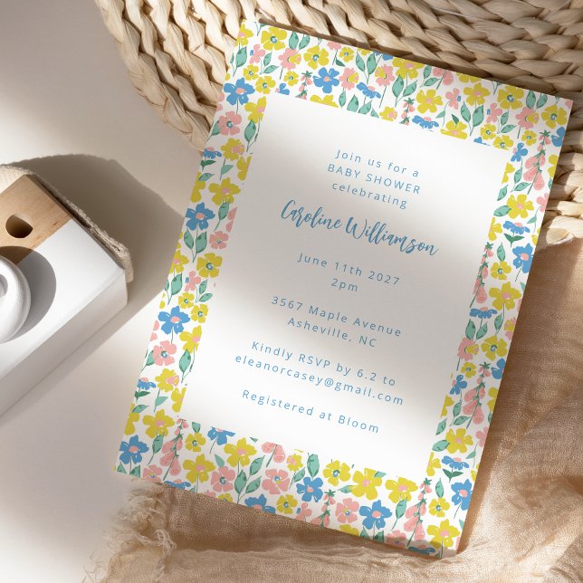 Invitación Cuto Boho amarillo azul Ditsy Floral Baby Shower (Subido por el creador)
