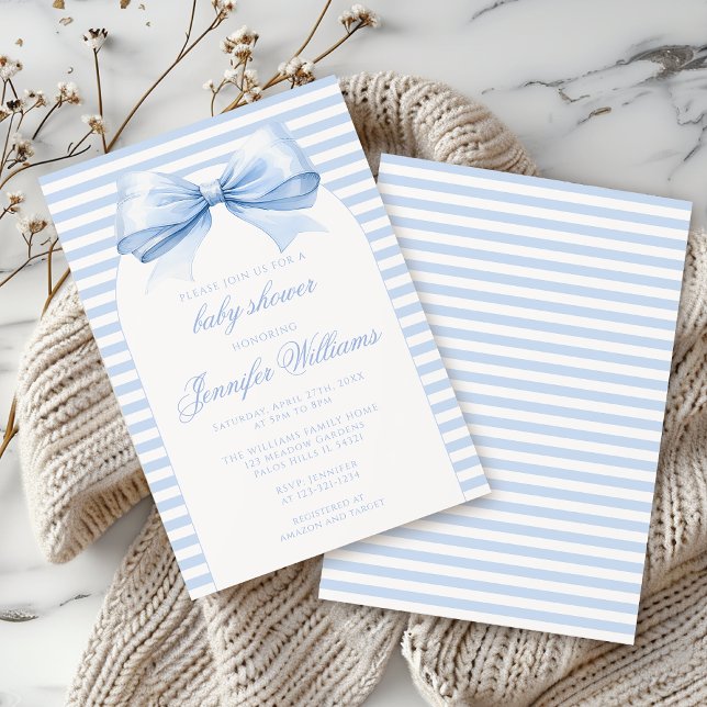 Invitación Cuto Boho Blue Bow Baby Boy Shower (Subido por el creador)