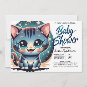 Invitación Cuto Cat Digital Boy Baby Shower