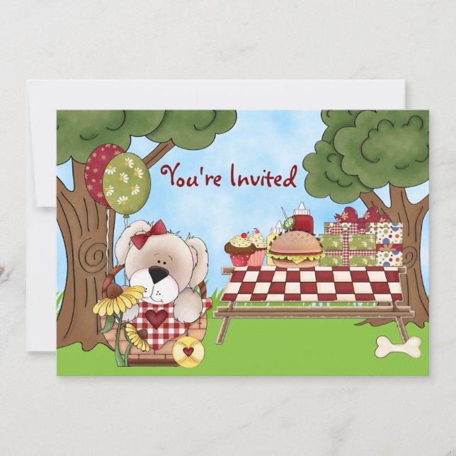 Invitación Cuto Chicas de picnic porcino personalizado cumple (Anverso)