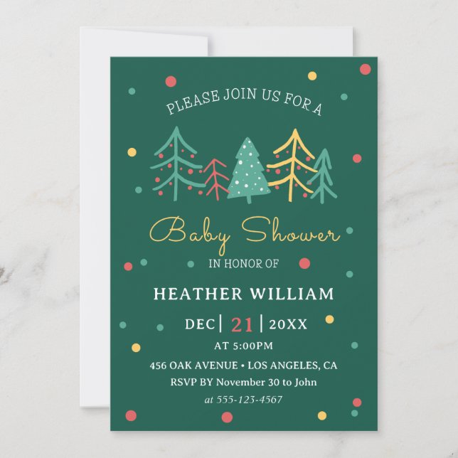 Invitación Cuto Christmas Tree Winter Boy Baby Shower (Anverso)
