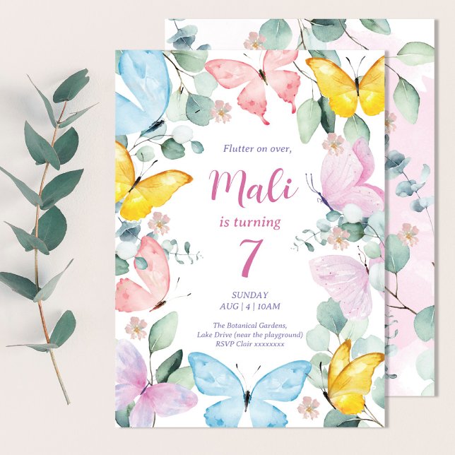 Invitación Cuto colorido acuarela Mariposa Cumpleaños (Subido por el creador)