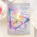 Invitación Cuto colorido acuarela Mariposa fiesta de cumpleañ<br><div class="desc">Niños modernos / tarjetas de invitación para fiestas de cumpleaños para niños. Fondo gris morado con mariposa color rosa,  azul,  lavanda. Perfecto para fiesta chica. Plantillas personalizadas para que pueda editar el tipo de letra,  color y tamaño del texto. ¡Consiga pegatinas de favores equivalentes!</div>