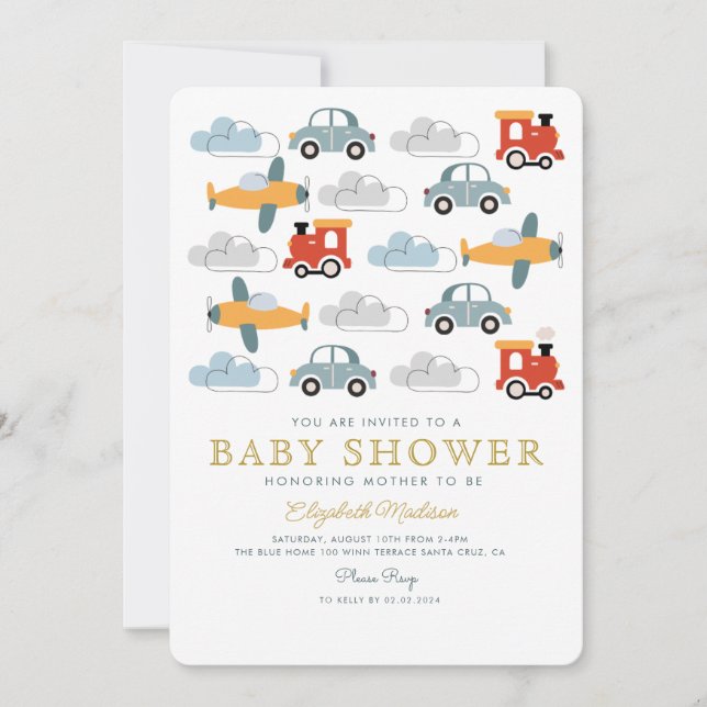 Invitación Cuto colorido Carro Boy Baby Shower (Anverso)