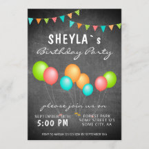 Cuto colorido globo Chalkboard Fiesta de cumpleaño