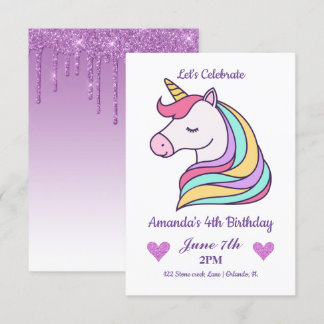 Invitación Cuto colorido Magico Unicornio cumpleaños
