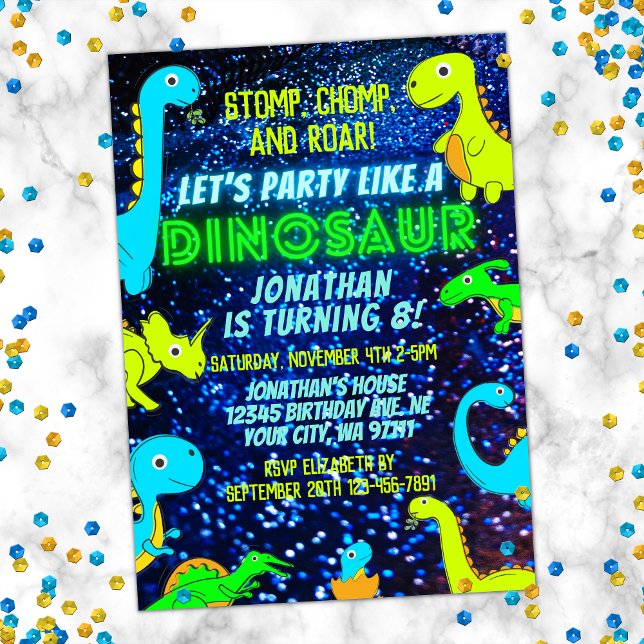 Invitación Cuto colorido neón dinosaurio niño Dino cumpleaños (Subido por el creador)