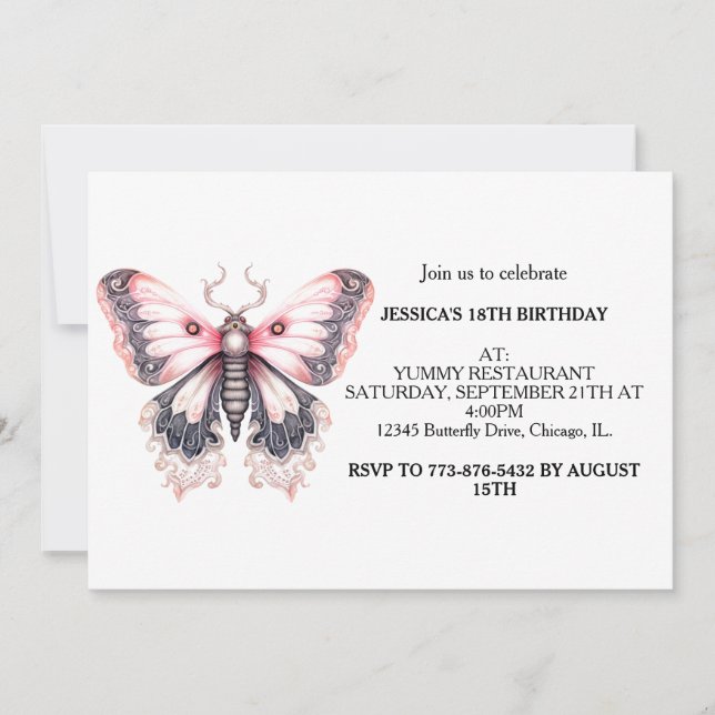 Invitación Cuto colorido partido de cumpleaños de la mariposa (Anverso)