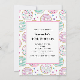 Invitación Cuto colorido Patrón Donut Cumpleaños