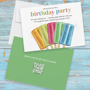 Invitación Cuto Cumpleaños Fiesta Popsicles Colorful