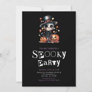Invitación Cuto esqueleto de Ghoul en Halloween con sombrero 