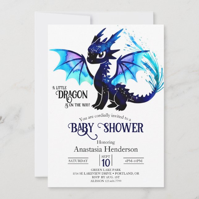 Invitación Cuto Fantasy Dragon Boy Baby Shower (Anverso)