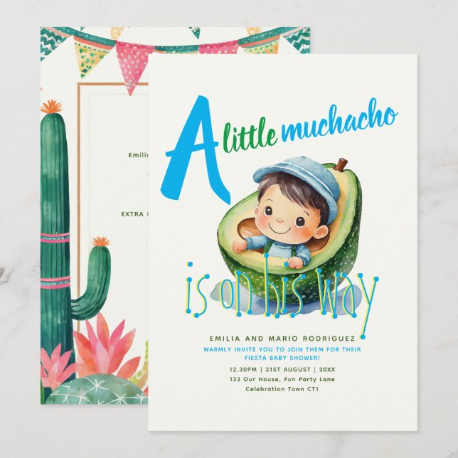 Invitación Cuto Fiesta Boy Baby Shower Muchacho 5x7 Calidad (Anverso / Reverso)