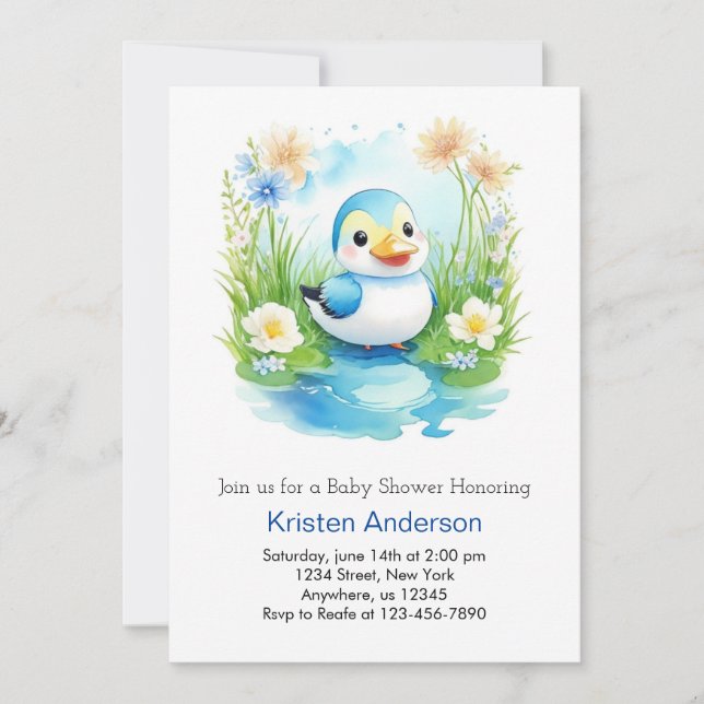 Invitación Cuto Floral acuarela Duck Boy Baby Shower (Anverso)