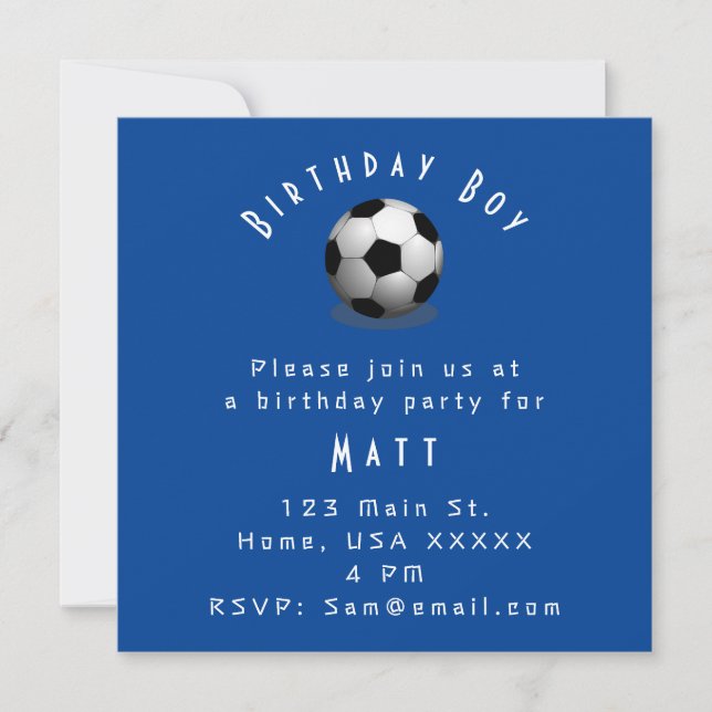 Invitación Cuto Fútbol Nacimiento Niño Azul y Blanco (Anverso)