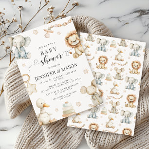 Invitación Cuto género neutro en Baby Shower animal de enferm