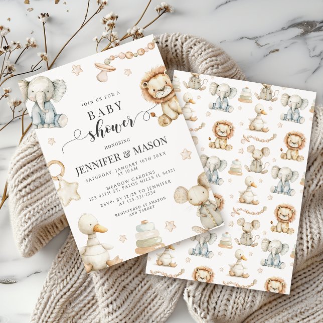 Invitación Cuto género neutro en Baby Shower animal de enferm (Subido por el creador)