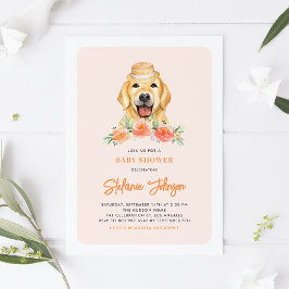 Invitación Cuto Golden Retriever Peach Floral Baby Shower