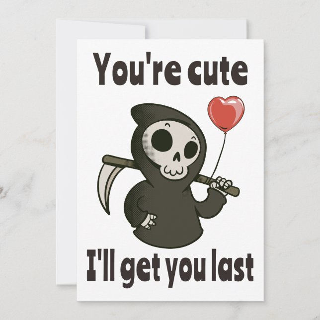 Invitación Cuto Grim Reaper con corazón romántico (Anverso)