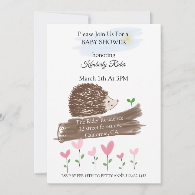 Invitación Cuto Hedgehog Baby Shower (Anverso)