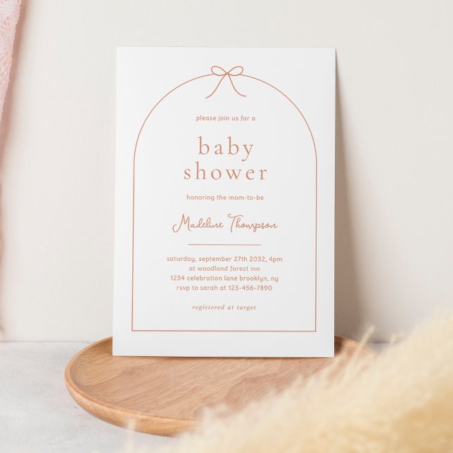 Invitación Cuto Minimalista Terracota Ribbon Bow Baby Shower (Subido por el creador)