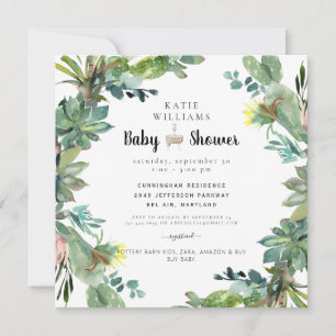 Invitación Cuto moderno y exitoso Cactus Baby Shower Square 