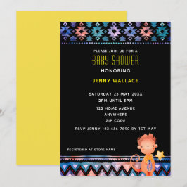 Invitación Cuto mono Baby Shower fondo negro