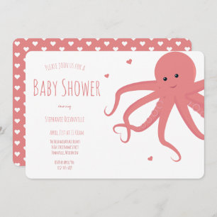 Invitación Cuto Octopus Heart Pink Horizontal Baby Shower