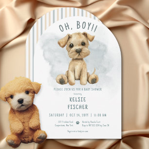 Invitación Cuto Oh Boy Puppy Blue Arch Baby Shower